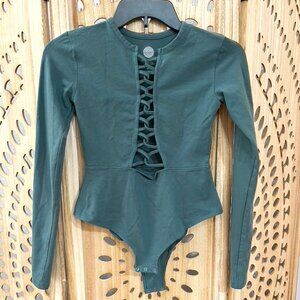 Urban Outfitters Long Sleeve Lace-Up Bodysuit – Forest Green (Size S)